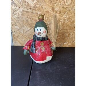 House Of Hatten Snowman With Broom Red Resin Figurine 1998 Denise Calla 10½"